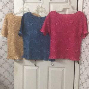 Magic Scarf Origami Boat Neck Stretchable One Size Ruffled Botton Shirt. Pick 1.